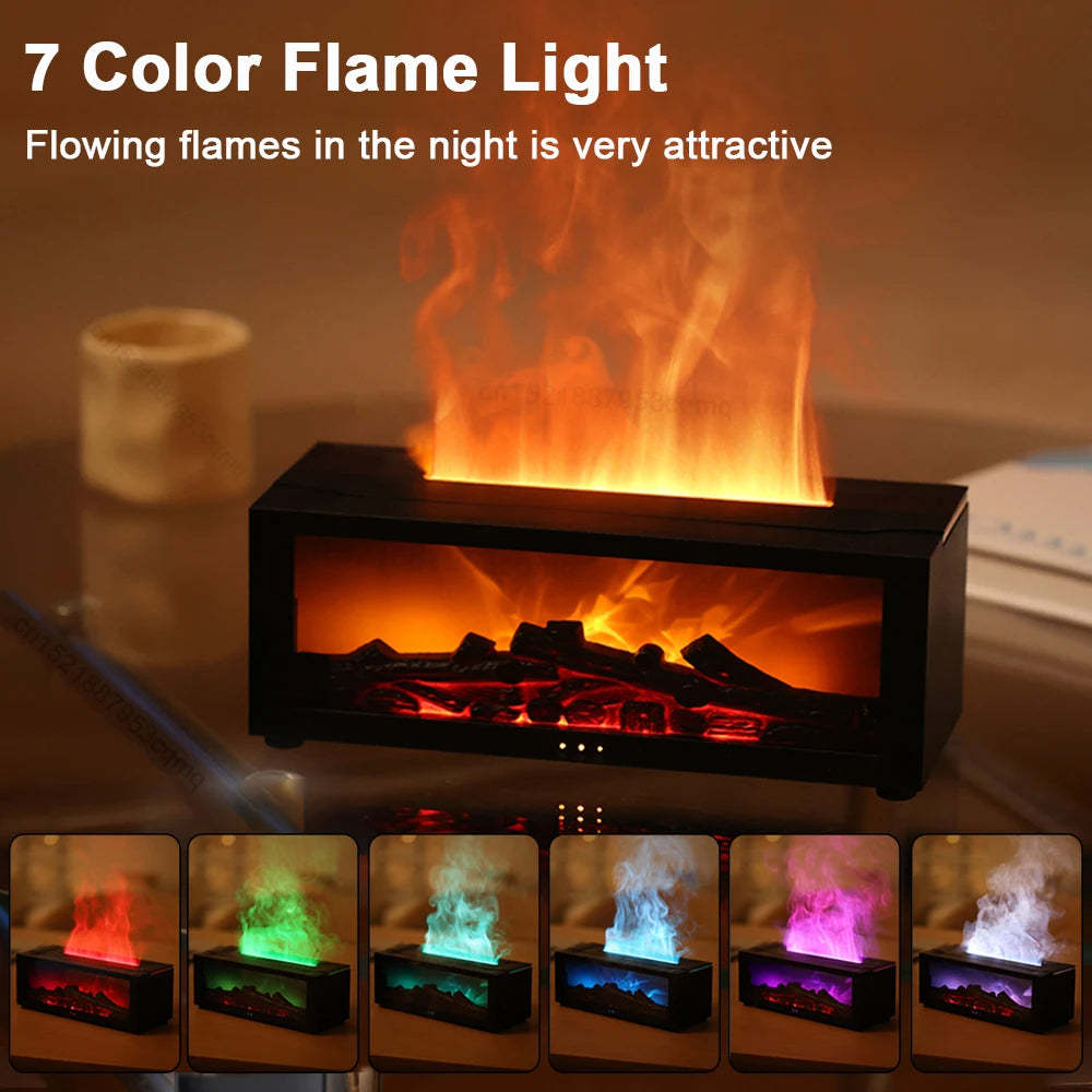 New Flame Aromatherapy Machine Colorful Essential Oil Diffuser Home Large Fog Volume Flame Humidifier 3D Flame Fireplace Machine StreetSharks