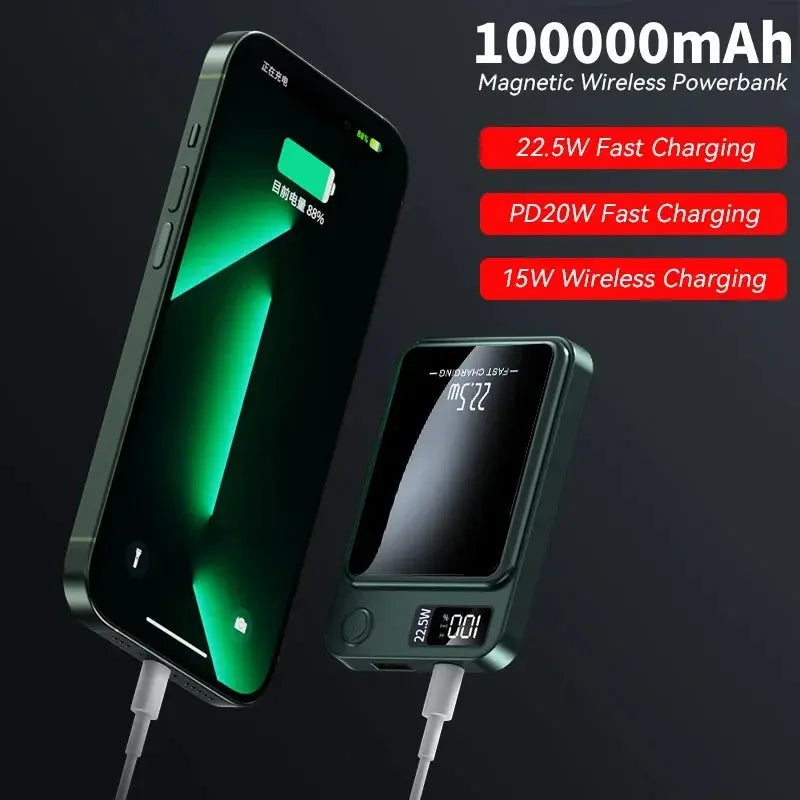 100000mAh Power Bank Wireless Charger Magnetic Digital Display Fast Charging Thin And Portable External Battery Free Shiping Streetsharks