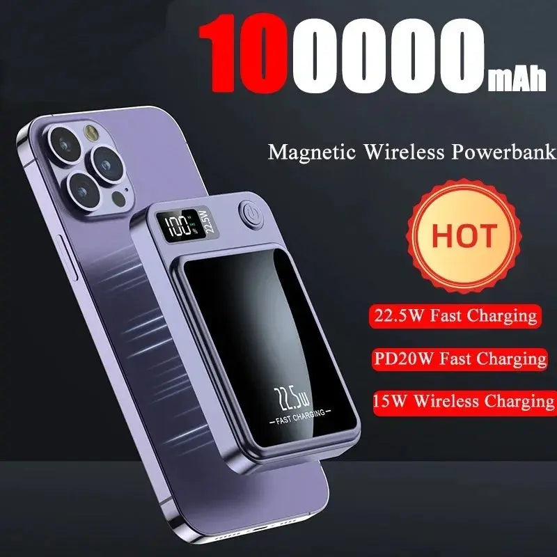 100000mAh Power Bank Wireless Charger Magnetic Digital Display Fast Charging Thin And Portable External Battery Free Shiping Streetsharks