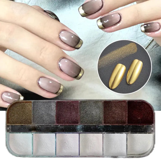 12 Grids Magic Mirror Powders Metal Effect Chrome Nails Powder Set Solid Nail Art Rubbing Dust For Manicure DIY Pigment #12G-HMJ Streetsharks