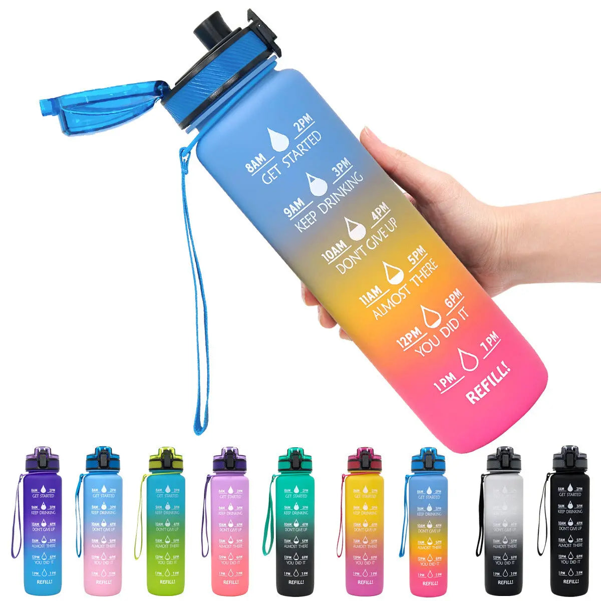 1L Tritan Water Bottle With Time Marker Bounce Cover Motivational Water Bottle Cycling Leakproof Cup For Sports Fitness Bottles StreetSharks