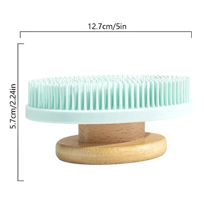 1pc Silicone Brush Head Back Scrubber Shower Brush With Long Wooden Handle Dry Skin Exfoliating Body Massage Cleaning Tool Streetsharks