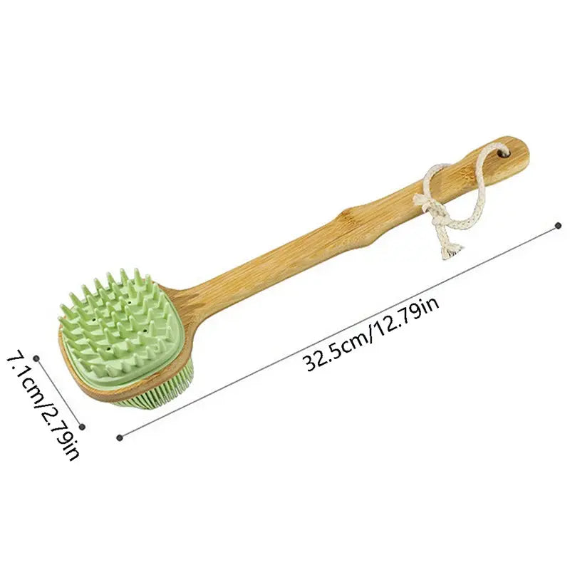 1pc Silicone Brush Head Back Scrubber Shower Brush With Long Wooden Handle Dry Skin Exfoliating Body Massage Cleaning Tool Streetsharks