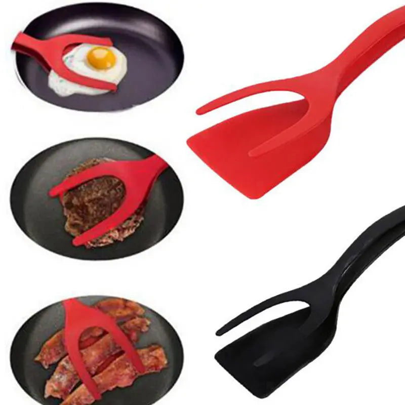 2 In 1 Grip And Flip Tongs Egg Spatula Tongs Clamp Pancake Fried Egg French Toast Omelet Overturned Kitchen Accessories Streetsharks