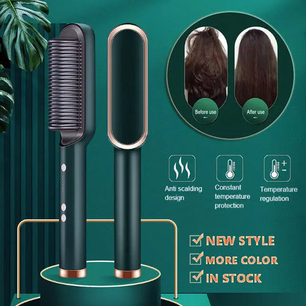 2 In 1 Hair Straightener Hot Comb Negative Ion Curling Tong Dual-purpose Electric Hairbrush StreetSharks