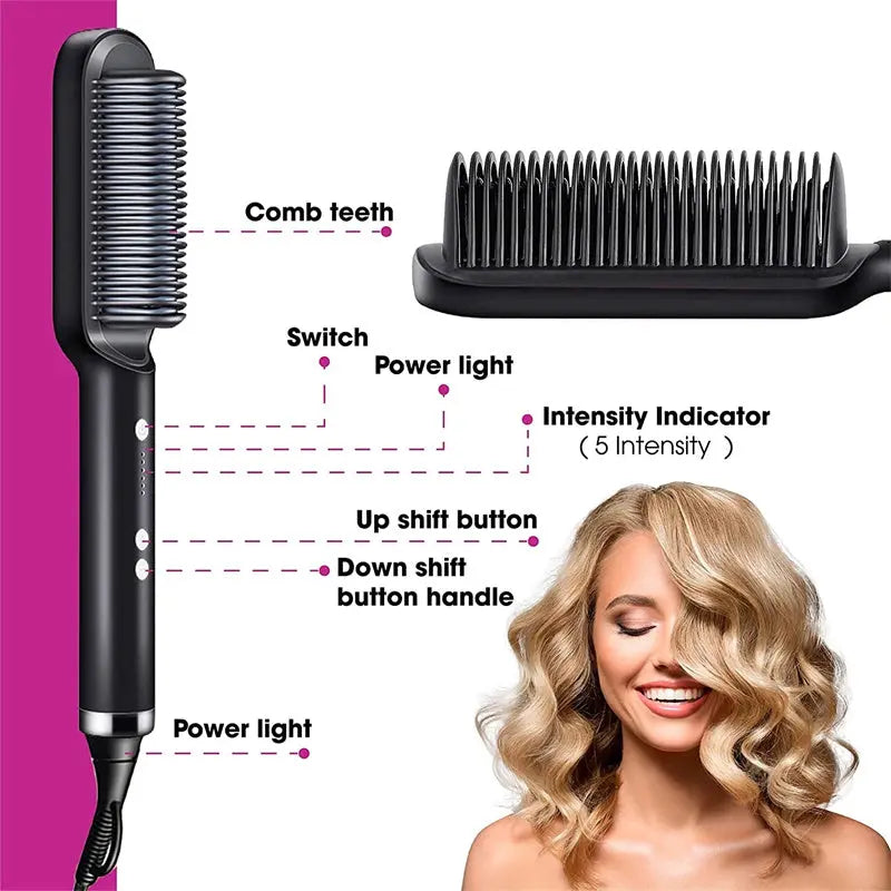 2 In 1 Hair Straightener Hot Comb Negative Ion Curling Tong Dual-purpose Electric Hairbrush StreetSharks