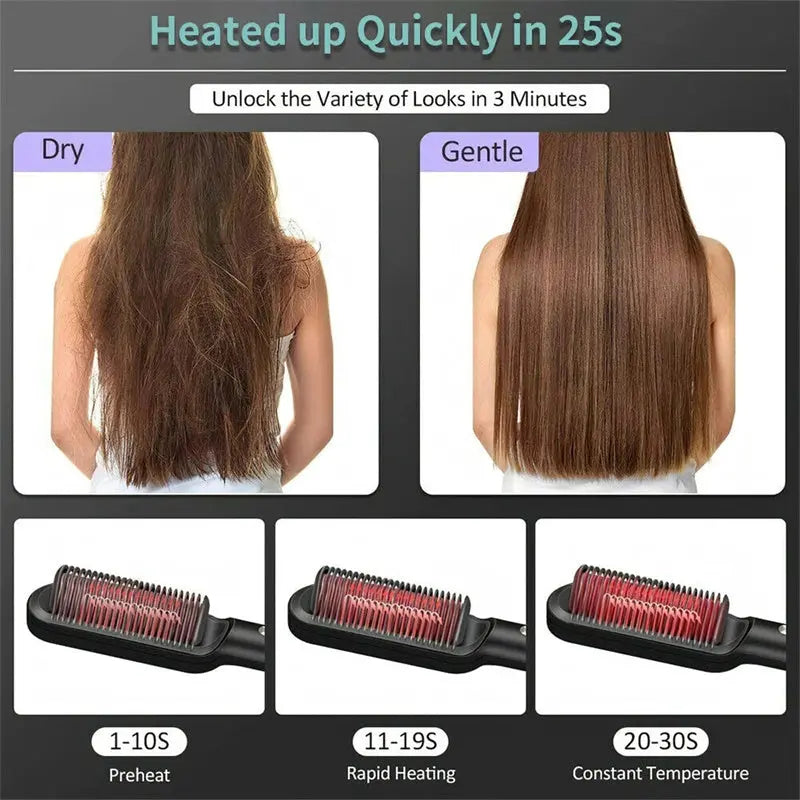 2 In 1 Hair Straightener Hot Comb Negative Ion Curling Tong Dual-purpose Electric Hairbrush StreetSharks