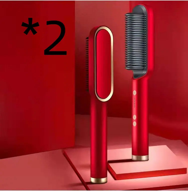 2 In 1 Hair Straightener Hot Comb Negative Ion Curling Tong Dual-purpose Electric Hairbrush StreetSharks