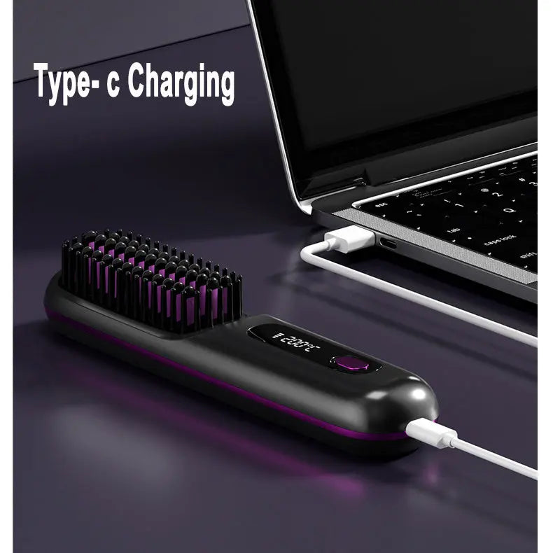 2 In 1 Straight Hair Comb Wireless Hair Straightener Brush Hair Fast Heating Portable Hot Curler USB Charging Streetsharks