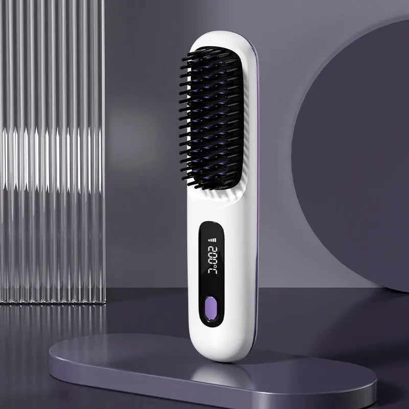 2 In 1 Straight Hair Comb Wireless Hair Straightener Brush Hair Fast Heating Portable Hot Curler USB Charging Streetsharks