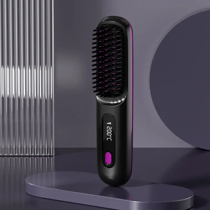 2 In 1 Straight Hair Comb Wireless Hair Straightener Brush Hair Fast Heating Portable Hot Curler USB Charging Streetsharks