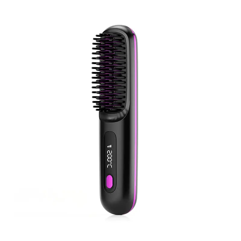 2 In 1 Straight Hair Comb Wireless Hair Straightener Brush Hair Fast Heating Portable Hot Curler USB Charging Streetsharks