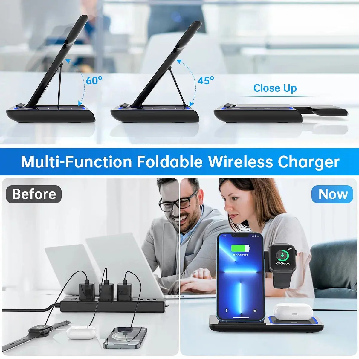 3 in 1 Wireless Charger, 18W Fast Charging Station for Iphone 15/14/13/12 /11/Pro Max/12 Pro /Xr,Wireless Charging Stand for Iwatch Series SE 9/8/7/6/5/4/3, Airpods Pro/3/2 (With QC3.0 Adapter) - Streetsharks