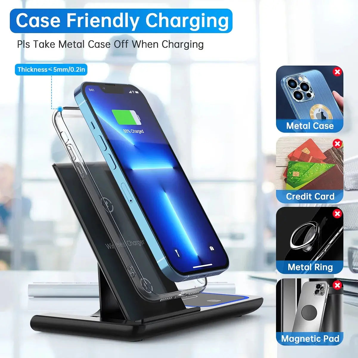 3 in 1 Wireless Charger, 18W Fast Charging Station for Iphone 15/14/13/12 /11/Pro Max/12 Pro /Xr,Wireless Charging Stand for Iwatch Series SE 9/8/7/6/5/4/3, Airpods Pro/3/2 (With QC3.0 Adapter) - Streetsharks