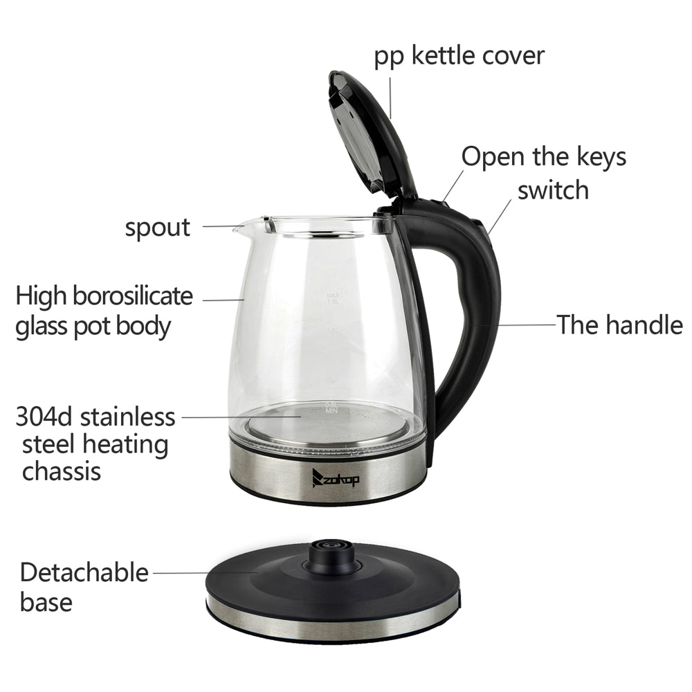 HD-1861-A 220V 2000W 1.8L Electric Glass Kettle UK Plug aee17d-2