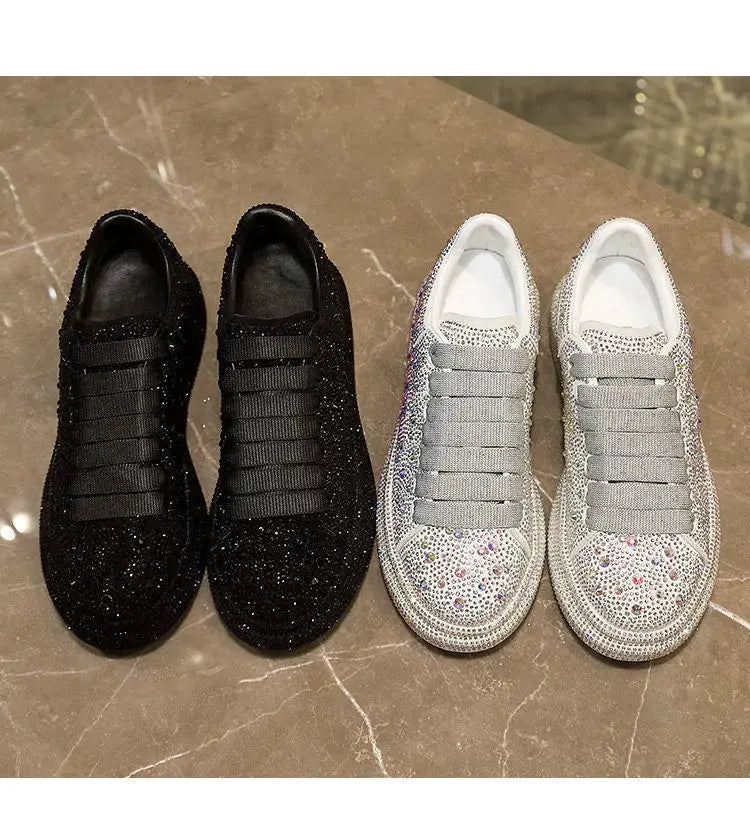 2024 Autumn Women Platform Shoes crystal Thick-soled White Silver Shoes Shining Crystal Sneakers Trend Casual Sneakers Streetsharks