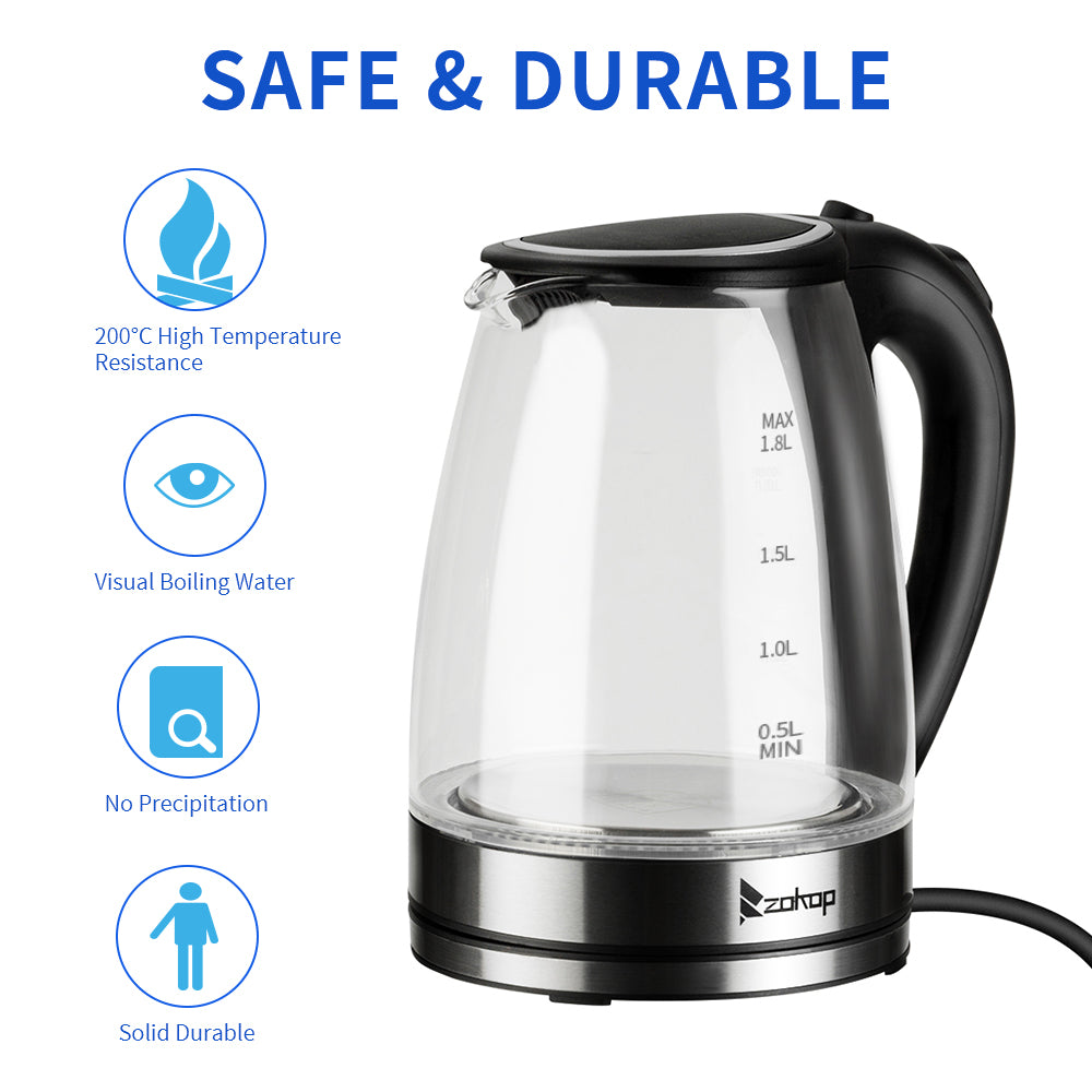 [Same model: 94353526] HD-1857-A 220V 2000W 1.8L Electric Glass Kettle UK Plug aee17d-2