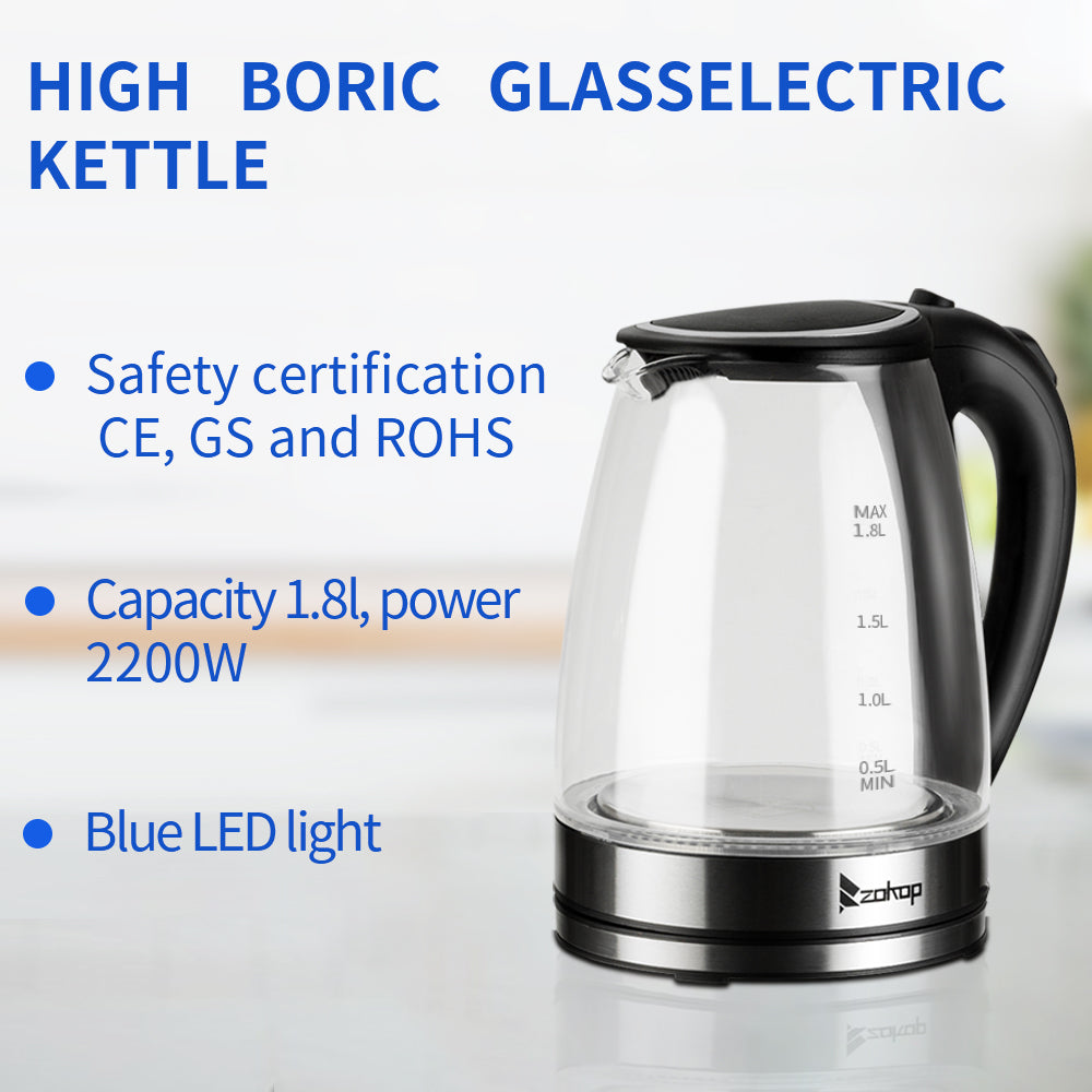 [Same model: 94353526] HD-1857-A 220V 2000W 1.8L Electric Glass Kettle UK Plug aee17d-2