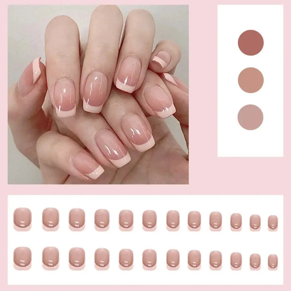 24Pcs Girls Gradient Pale Pink French Artificial Wearing Fake Nails Press On Nail Art Removable False Nails Tips Fashion Design Streetsharks