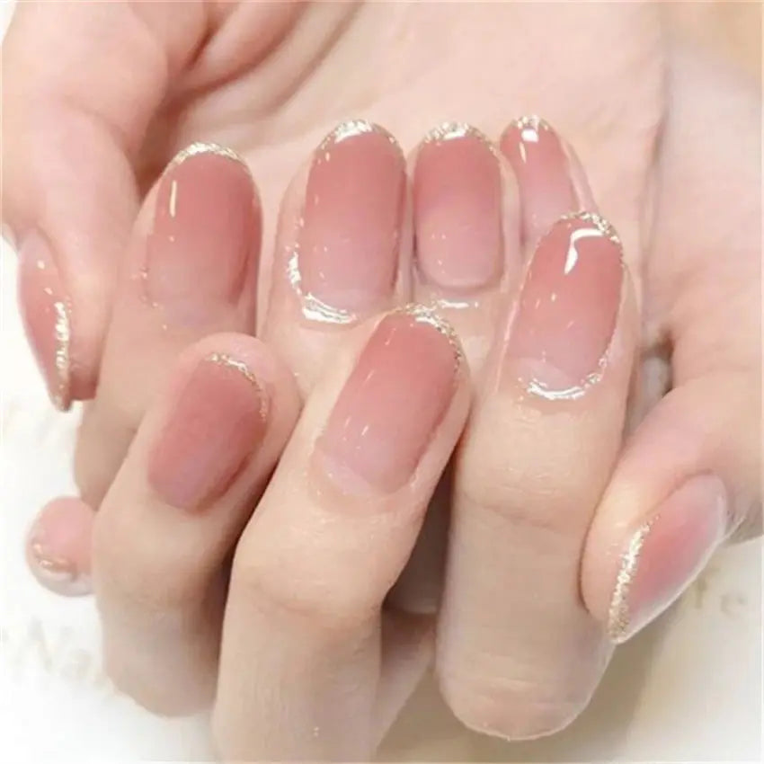 24Pcs Girls Gradient Pale Pink French Artificial Wearing Fake Nails Press On Nail Art Removable False Nails Tips Fashion Design - Streetsharks