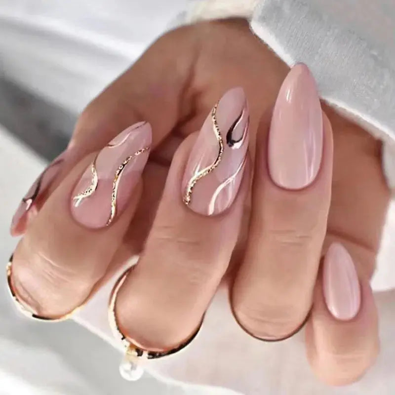 24pcs Almond Aurora French False Nails White Edge Design Fake Nails Art Full Coverage Waterproof Artificial Press on Nail - Streetsharks