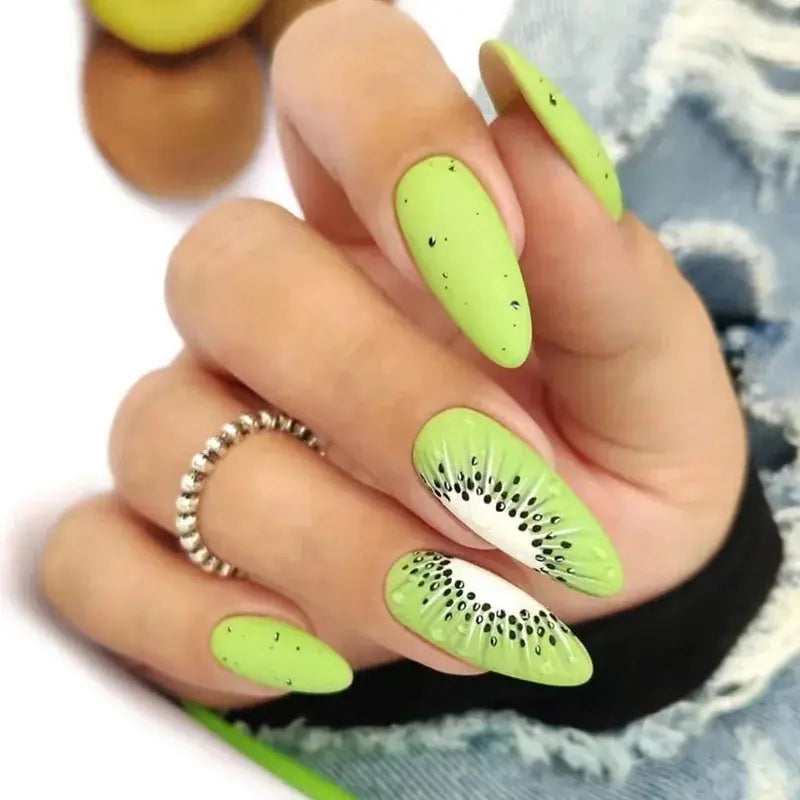 24pcs Light Green Stripe Gradient Wearing Fake Nails Seamless Removable Full Cover Long False Nails Press On Nails With Designs - Streetsharks