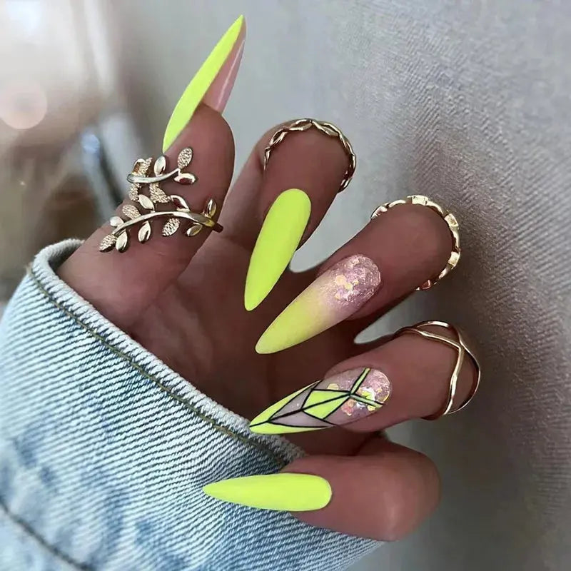 24pcs Light Green Stripe Gradient Wearing Fake Nails Seamless Removable Full Cover Long False Nails Press On Nails With Designs - Streetsharks