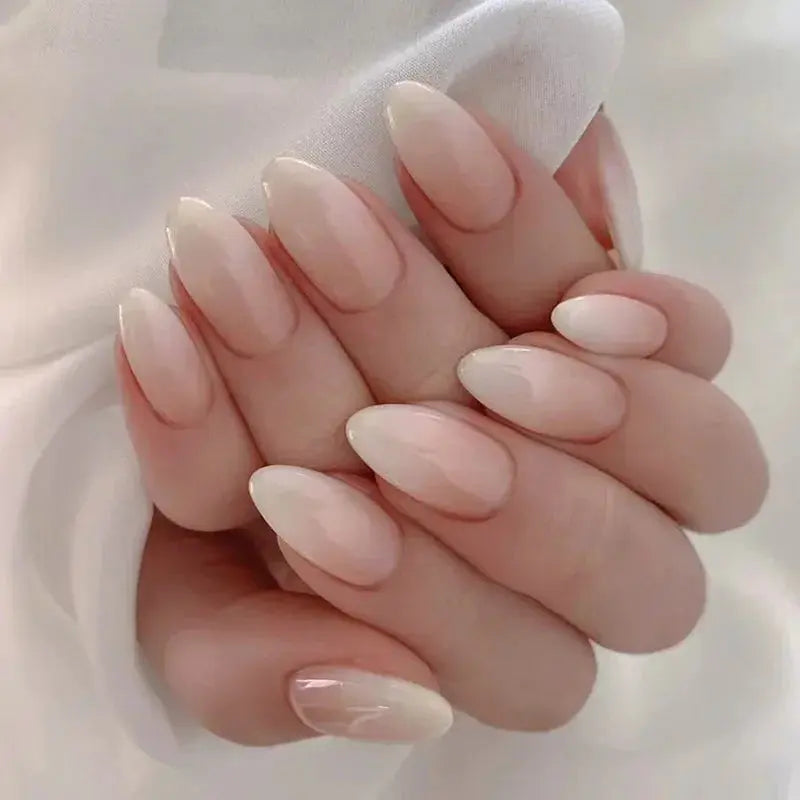 24pcs Nude French Fake Nails White Edge Almond False Nails Art Full Coverage Removable Waterproof Artificial Press on Nail Streetsharks