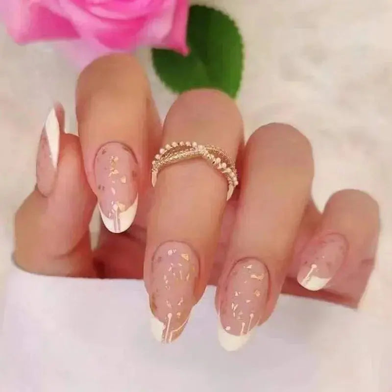 24pcs Nude French Fake Nails White Edge Almond False Nails Art Full Coverage Removable Waterproof Artificial Press on Nail Streetsharks