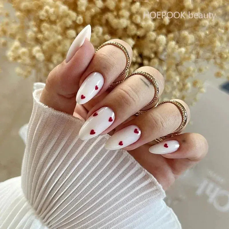 24pcs Nude French Fake Nails White Edge Almond False Nails Art Full Coverage Removable Waterproof Artificial Press on Nail - Streetsharks