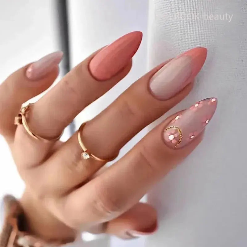 24pcs Nude French Fake Nails White Edge Almond False Nails Art Full Coverage Removable Waterproof Artificial Press on Nail - Streetsharks