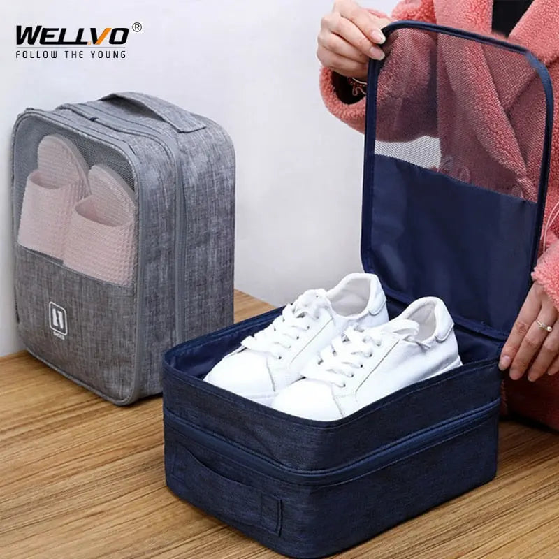 3 Layers Travel Shoe Bag Portable Organizer Storage Pack Bag 3 Pairs Shoes Streetsharks