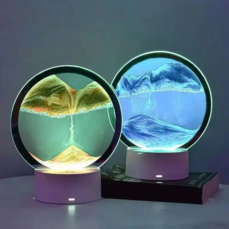 Sand art picture bedside night lamp 3D Moving Sand Art Picture round Glass Hourglass Night Light Bedside Lamp LED Flowing Sand Painting Table Lamp Home Ornaments - Streetsharks