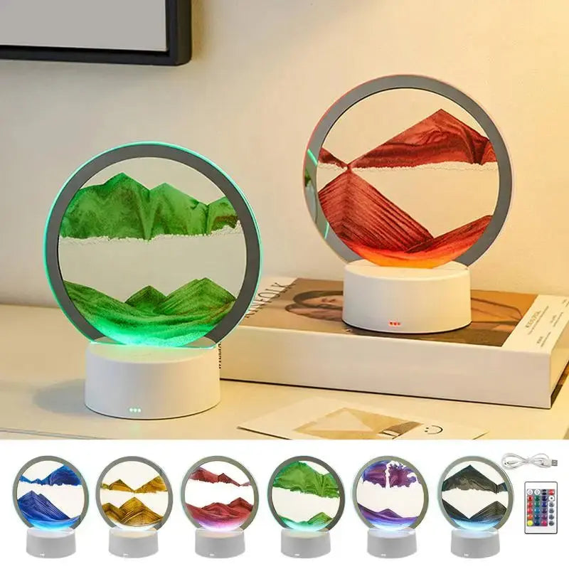 Sand art picture bedside night lamp 3D Moving Sand Art Picture round Glass Hourglass Night Light Bedside Lamp LED Flowing Sand Painting Table Lamp Home Ornaments - Streetsharks