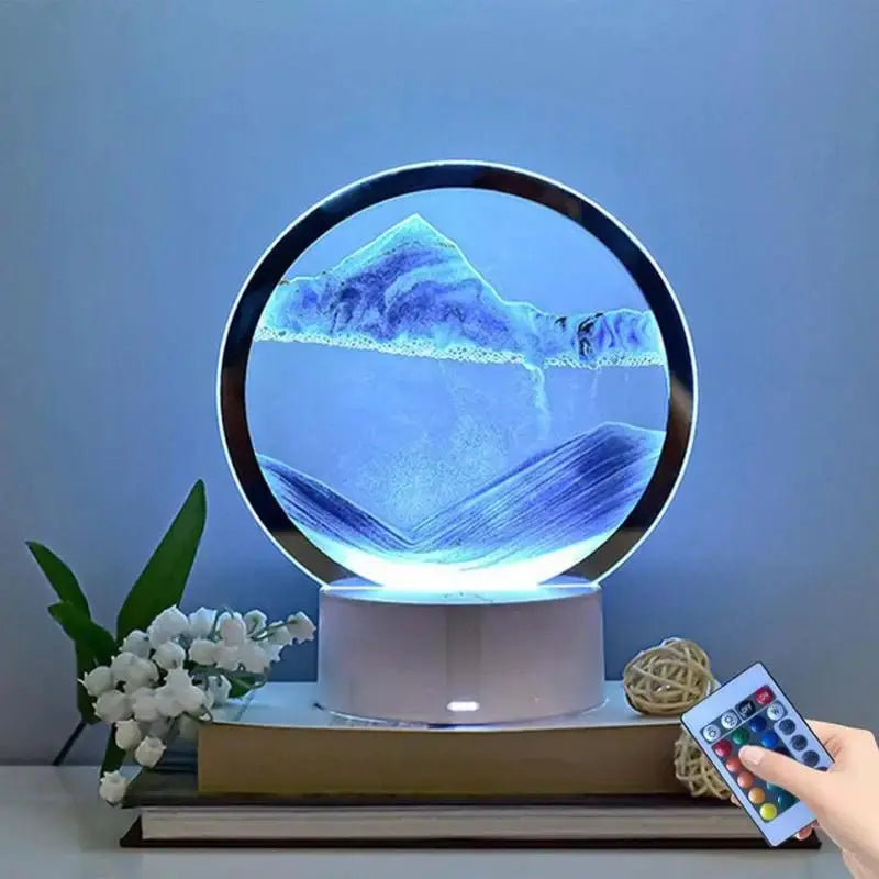 Sand art picture bedside night lamp 3D Moving Sand Art Picture round Glass Hourglass Night Light Bedside Lamp LED Flowing Sand Painting Table Lamp Home Ornaments - Streetsharks