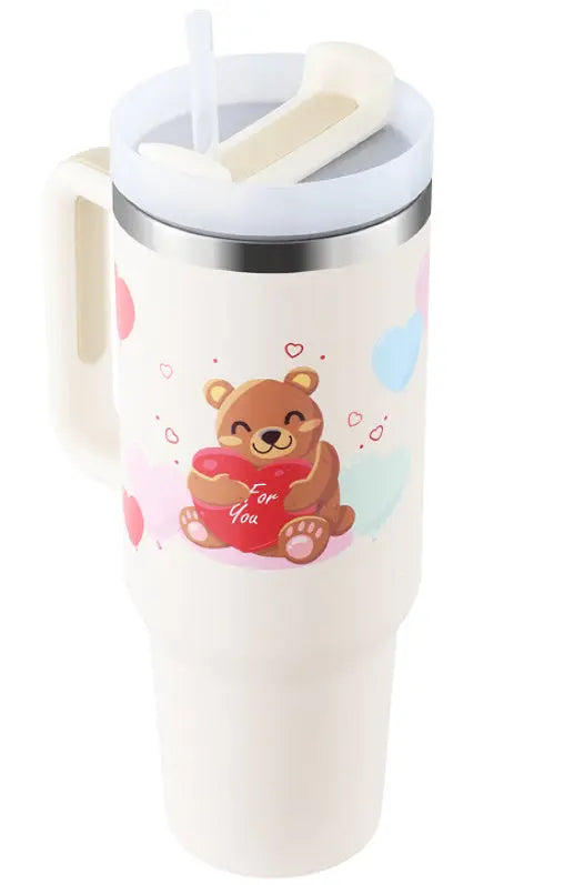 40 Oz Tumbler With Handle Straw Insulated, Stainless Steel Spill Proof Vacuum Coffee Cup Tumbler With Lid Tapered Mug Gifts For Valentine Lover Suitable For Car Gym Office Travel StreetSharks