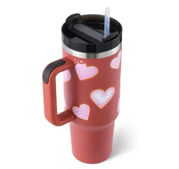 40 Oz Tumbler With Handle Straw Insulated, Stainless Steel Spill Proof Vacuum Coffee Cup Tumbler With Lid Tapered Mug Gifts For Valentine Lover Suitable For Car Gym Office Travel StreetSharks