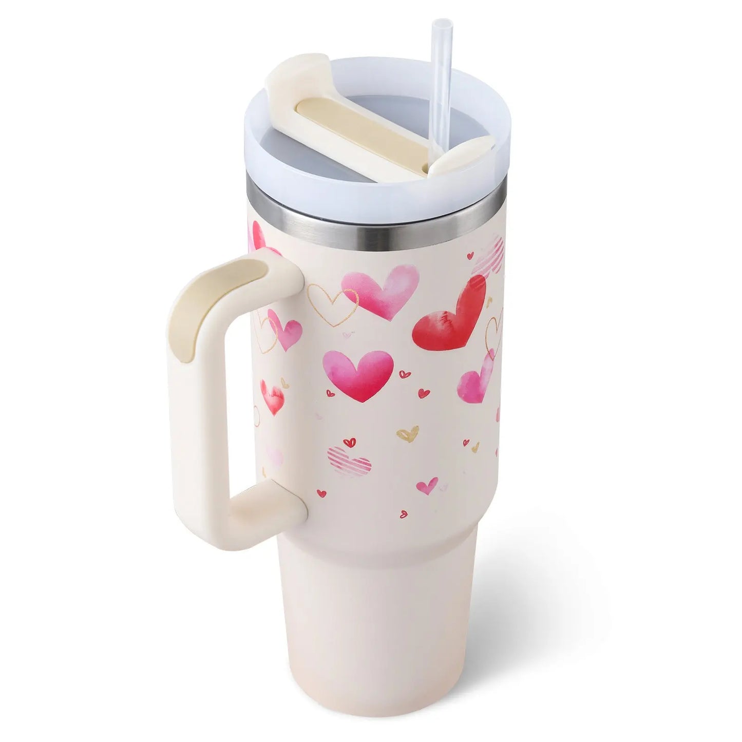 40 Oz Tumbler With Handle Straw Insulated, Stainless Steel Spill Proof Vacuum Coffee Cup Tumbler With Lid Tapered Mug Gifts For Valentine Lover Suitable For Car Gym Office Travel StreetSharks