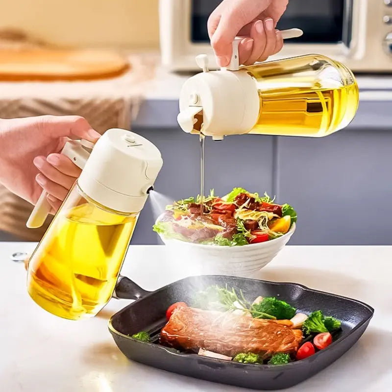 470ML Olive Oil Sprayer Dispenser For Cooking BBQ 2 In 1 Glass Oil Vinegar Soy Sauce Spray Kitchen Oil Bottle For Air Fryer StreetSharks