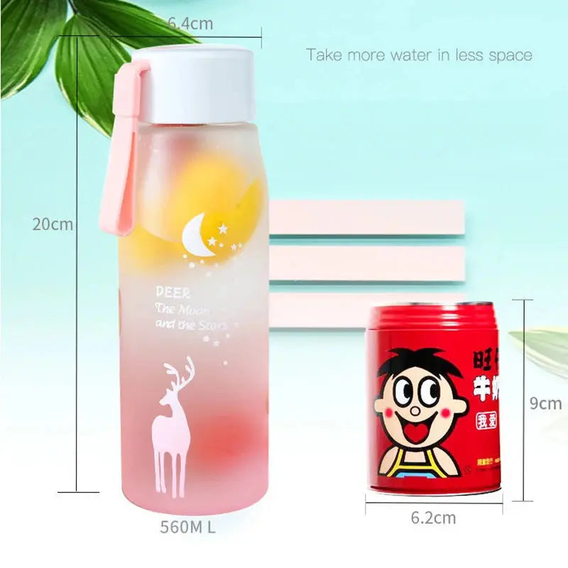 560ml Cartoon Deer Water Bottles for Girls Leak Proof Portable Water Cup Outdoor Travel Bike Plastic Animal Drinking Cup Streetsharks