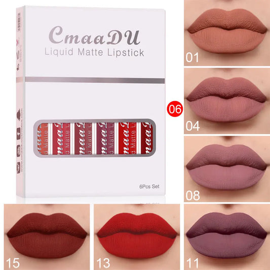 6 Pieces in 1 Box Of Matte Non-stick Cup Waterproof Lipstick Long Lasting Lip Gloss StreetSharks