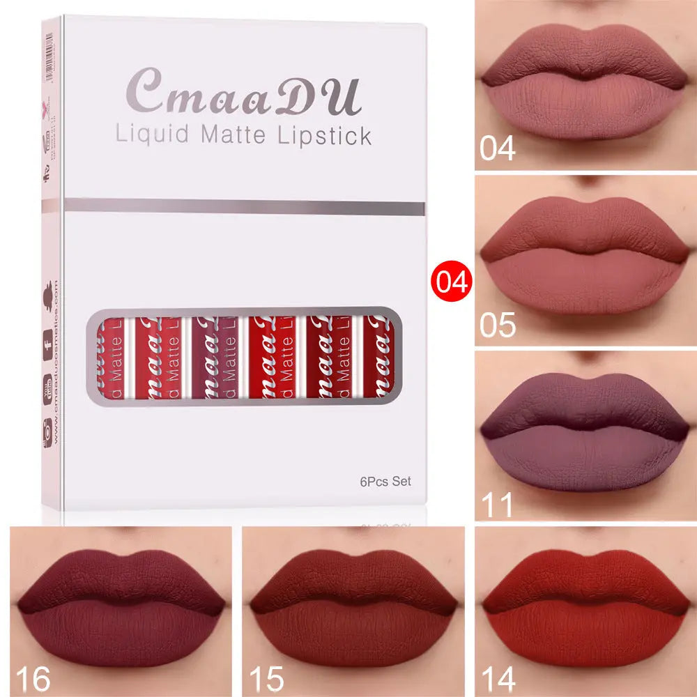 6 Pieces in 1 Box Of Matte Non-stick Cup Waterproof Lipstick Long Lasting Lip Gloss StreetSharks