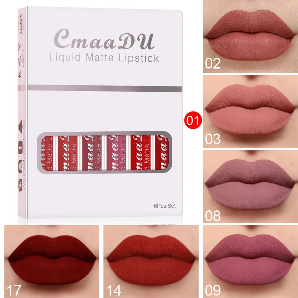 6 Pieces in 1 Box Of Matte Non-stick Cup Waterproof Lipstick Long Lasting Lip Gloss StreetSharks