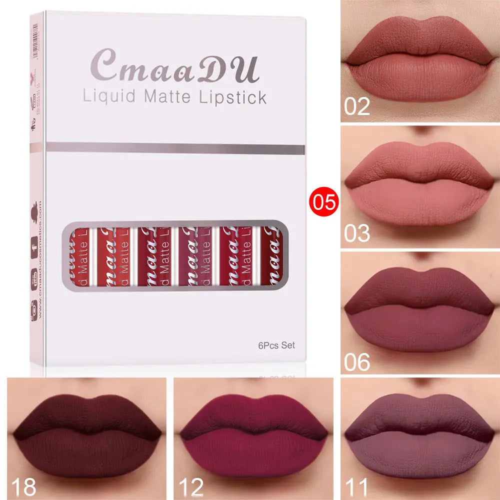 6 Pieces in 1 Box Of Matte Non-stick Cup Waterproof Lipstick Long Lasting Lip Gloss StreetSharks