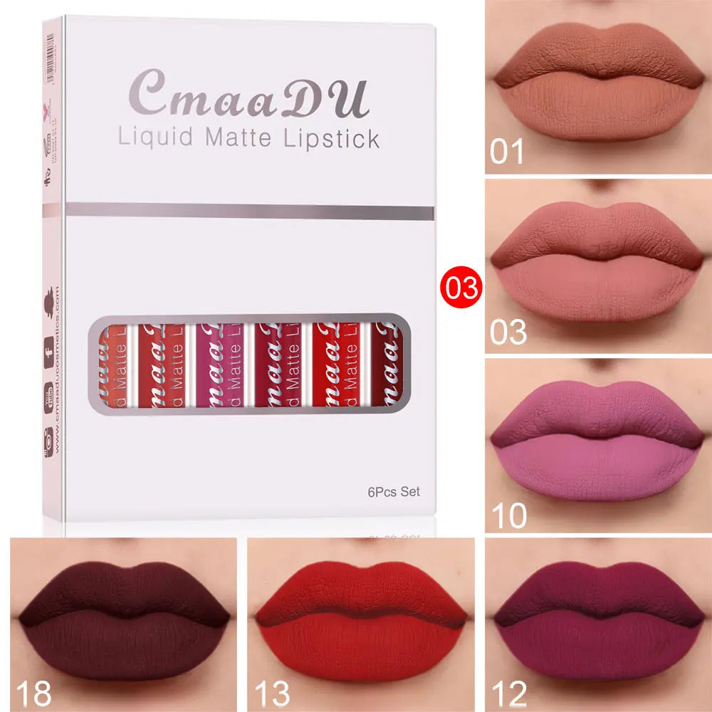 6 Pieces in 1 Box Of Matte Non-stick Cup Waterproof Lipstick Long Lasting Lip Gloss StreetSharks