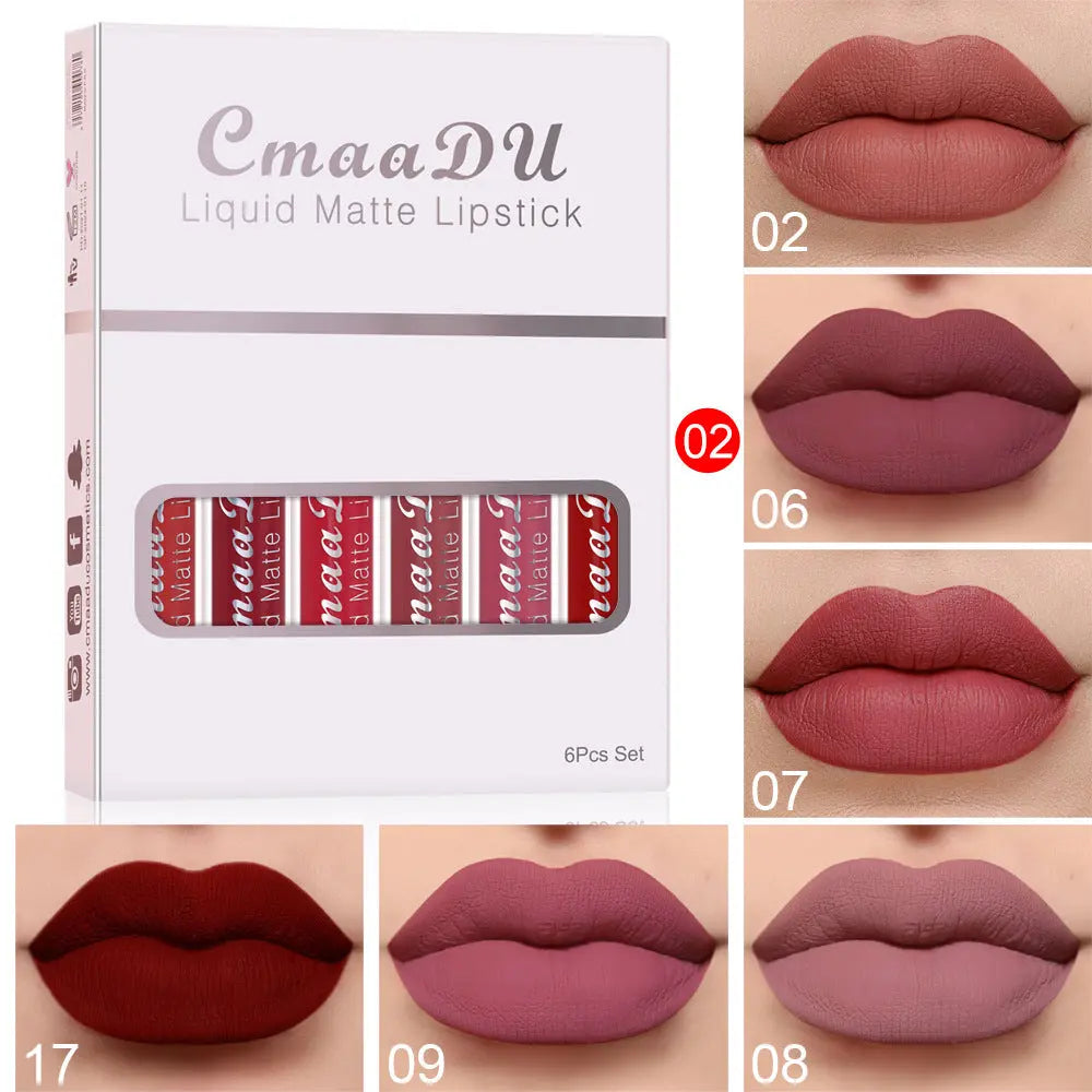 6 Pieces in 1 Box Of Matte Non-stick Cup Waterproof Lipstick Long Lasting Lip Gloss StreetSharks