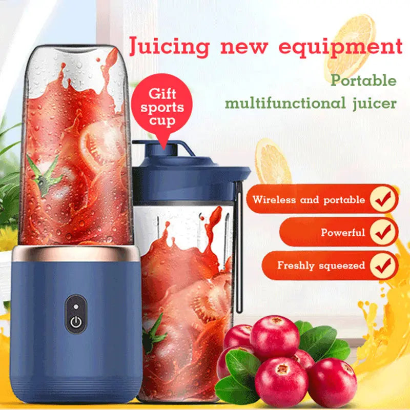 6blade Portable Blender Mini Juicer Cup Extractor Smoothie USB Charging Fruit Squeezer Blender Food Mixer Ice Crusher Portable Juicer Machine Streetsharks