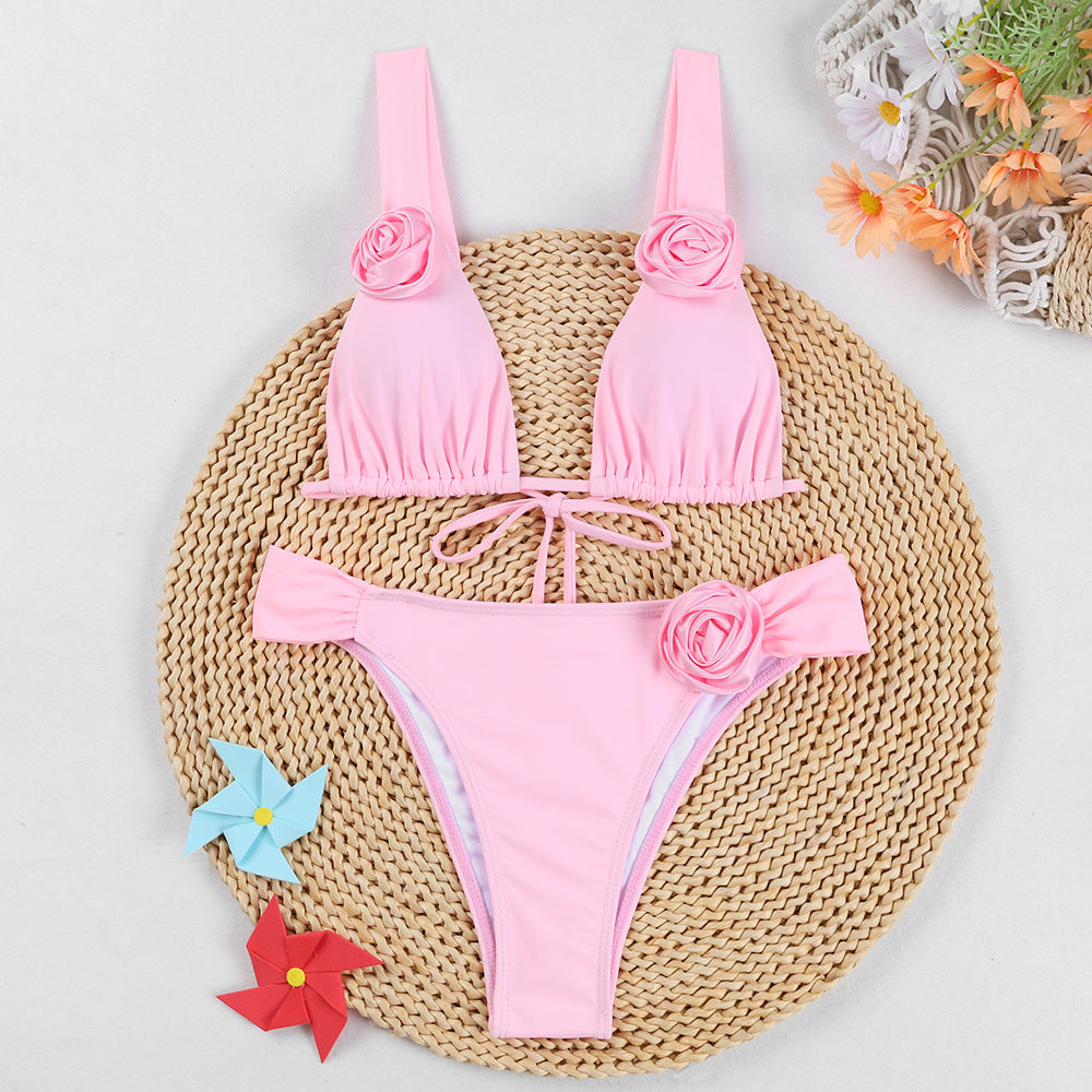 Summer Beach Bikini 3D Three-dimensional Flowers Bikini Set Sexy Solid Color Swimsuit Womens Clothing StreetSharks