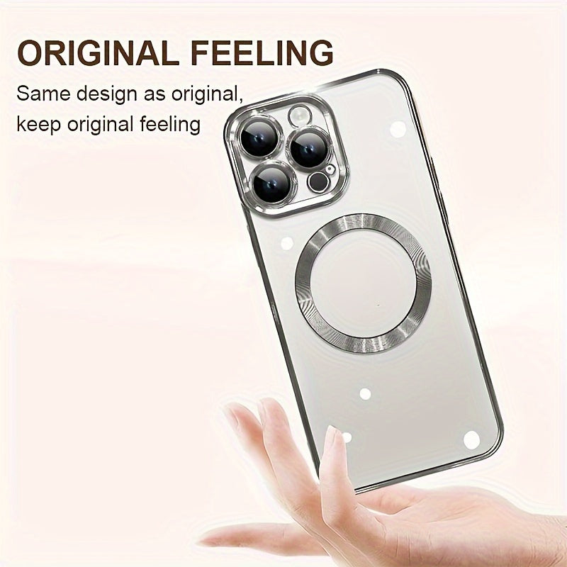 Luxury Magnetic Wireless Charge Plating Clear Phone Case for iPhone 16 15 14 13 12 11 Pro Max Plus Ultra-Thin Soft TPU Shockproof Transparent Cover with Camera Lens Protector Film DT Streetsharks