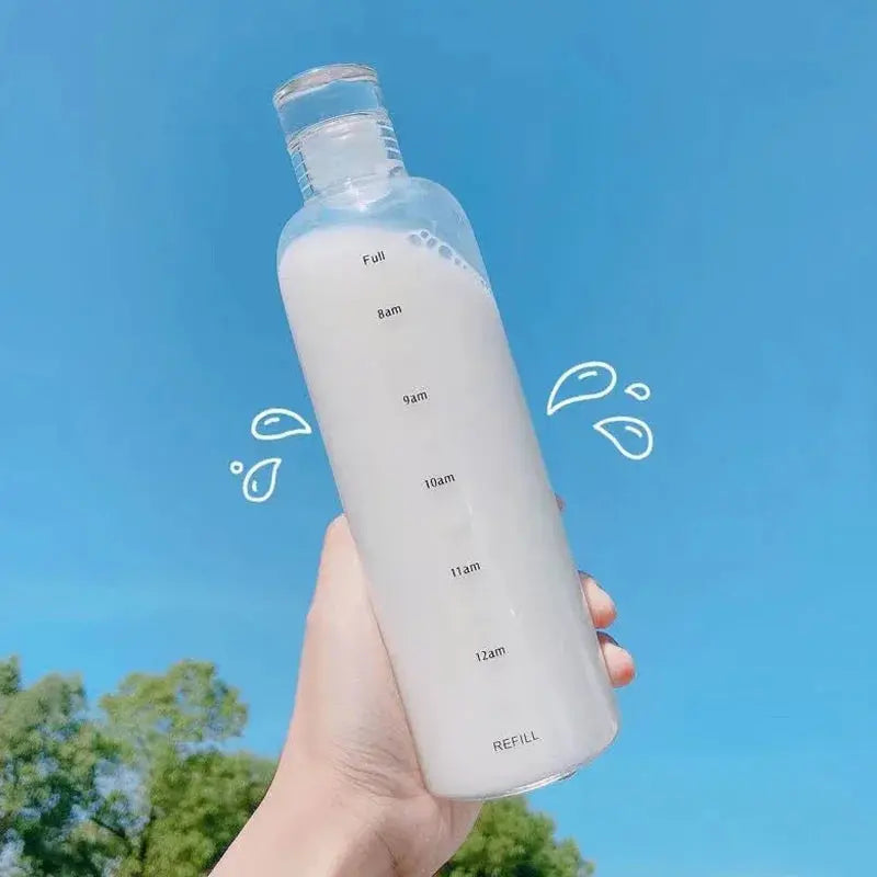 500/750ml Large Capacity Glass Water Bottle with Time Marker Cover for Water Drink Transparent Milk Juice Cup Simple Cup Gift Streetsharks